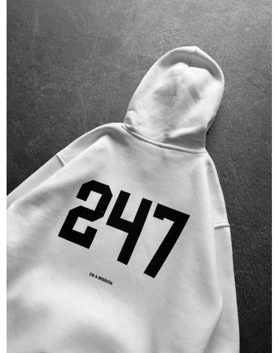 247 3 İPLİK ŞARDONLU KAPUŞONLU SWEAT BEYAZ