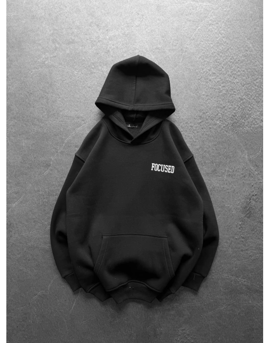 247 3 İPLİK ŞARDONLU KAPUŞONLU SWEAT SİYAH