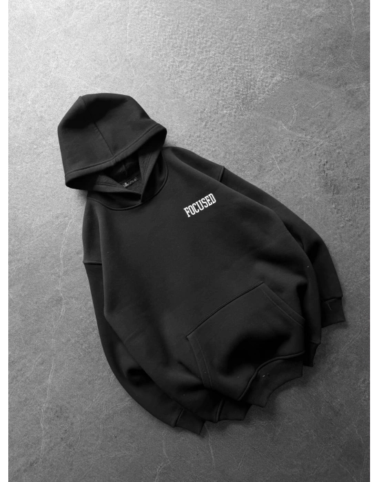247 3 İPLİK ŞARDONLU KAPUŞONLU SWEAT SİYAH