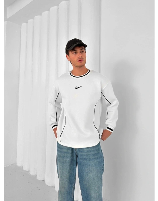 3 İ3 İPLİK PAMUKLU KUMAŞ NK YANDAN BİYELİ SWEAT BEYAZ