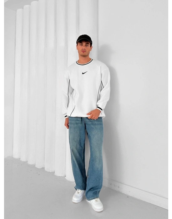 3 İ3 İPLİK PAMUKLU KUMAŞ NK YANDAN BİYELİ SWEAT BEYAZ