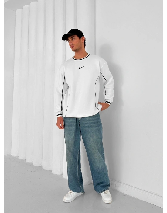 3 İ3 İPLİK PAMUKLU KUMAŞ NK YANDAN BİYELİ SWEAT BEYAZ