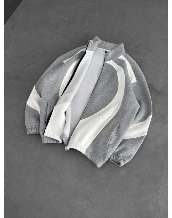 3 İPLİK OVAL PARÇALI YAKALI HIRKA GRİ