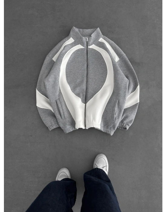 3 İPLİK OVAL PARÇALI YAKALI HIRKA GRİ