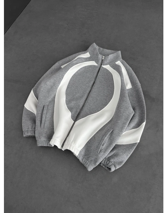 3 İPLİK OVAL PARÇALI YAKALI HIRKA GRİ