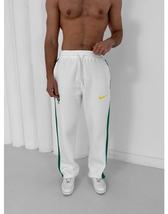 3 İPLİK PAMUKLU KUMAŞ ALT ÜST ŞERİTLİ EŞOFMAN TAKIMI BEYAZ