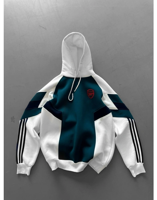 3 İPLİK PAMUKLU KUMAŞ ARS KAPÜŞONLU SWEAT SU YEŞİLİ