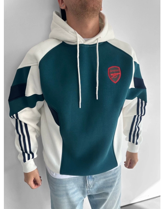 3 İPLİK PAMUKLU KUMAŞ ARS KAPÜŞONLU SWEAT SU YEŞİLİ