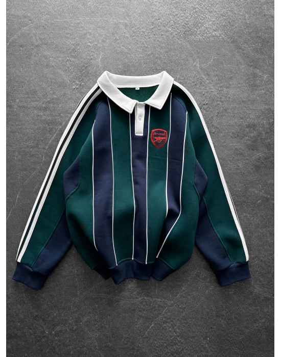 3 İPLİK PAMUKLU KUMAŞ ARS ŞERİTLİ POLO YAKA SWEAT