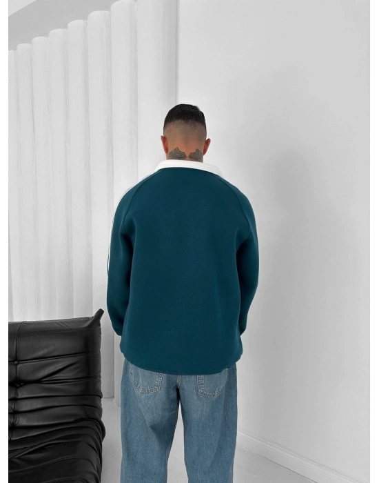 3 İPLİK PAMUKLU KUMAŞ ARS ŞERİTLİ POLO YAKA SWEAT