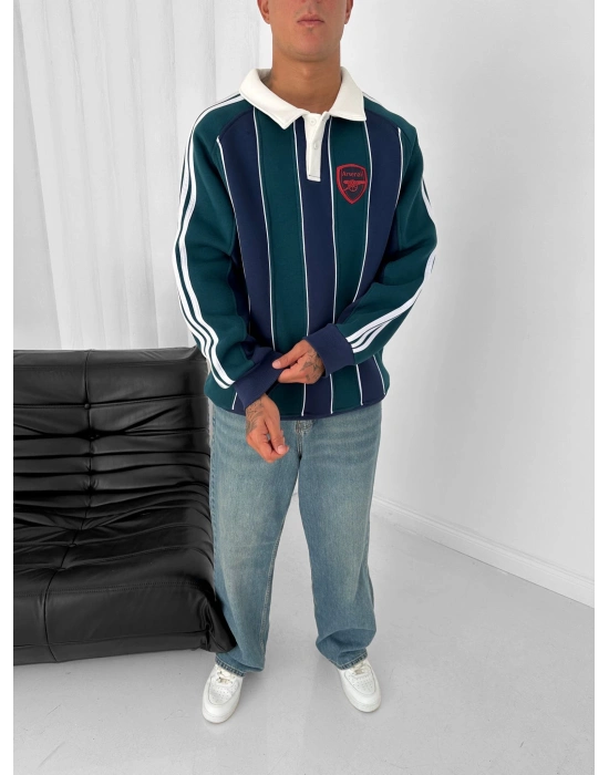 3 İPLİK PAMUKLU KUMAŞ ARS ŞERİTLİ POLO YAKA SWEAT