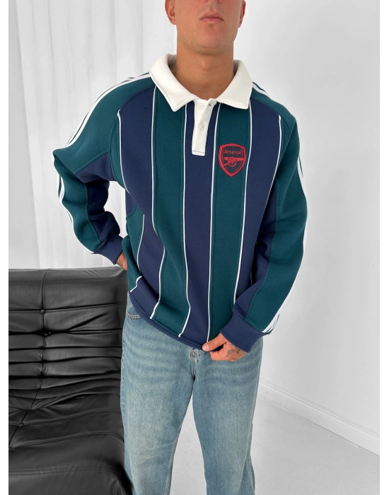 3 İPLİK PAMUKLU KUMAŞ ARS ŞERİTLİ POLO YAKA SWEAT