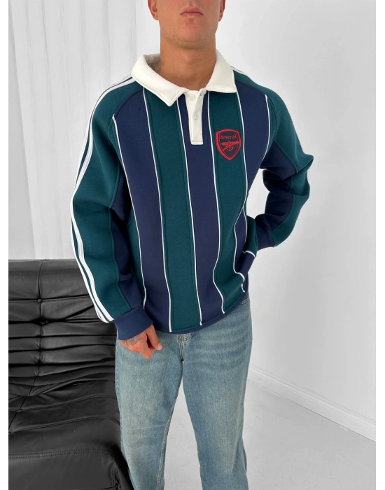 3 İPLİK PAMUKLU KUMAŞ ARS ŞERİTLİ POLO YAKA SWEAT