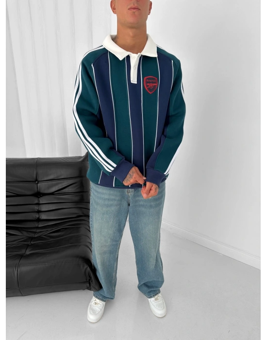 3 İPLİK PAMUKLU KUMAŞ ARS ŞERİTLİ POLO YAKA SWEAT