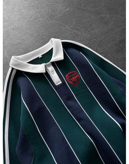 3 İPLİK PAMUKLU KUMAŞ ARS ŞERİTLİ POLO YAKA SWEAT