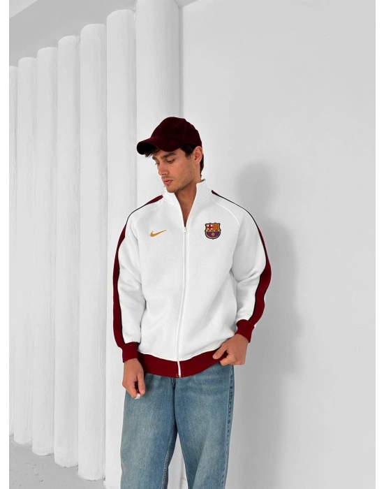 3 İPLİK PAMUKLU KUMAŞ BARÇA BİYELİ HIRKA BEYAZ