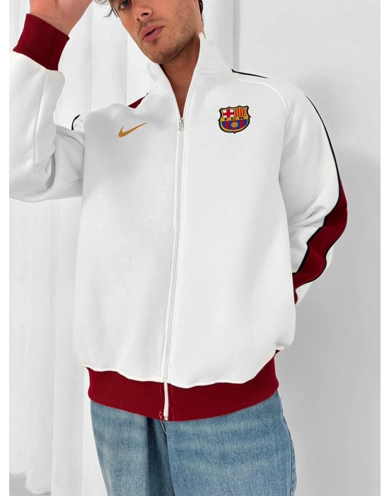 3 İPLİK PAMUKLU KUMAŞ BARÇA BİYELİ HIRKA BEYAZ