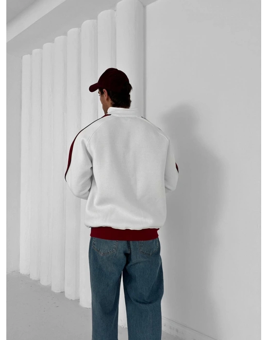 3 İPLİK PAMUKLU KUMAŞ BARÇA BİYELİ HIRKA BEYAZ