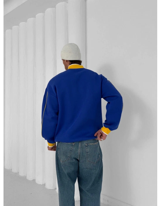 3 İPLİK PAMUKLU KUMAŞ BRASİL YAN ŞERİT HIRKA MAVİ