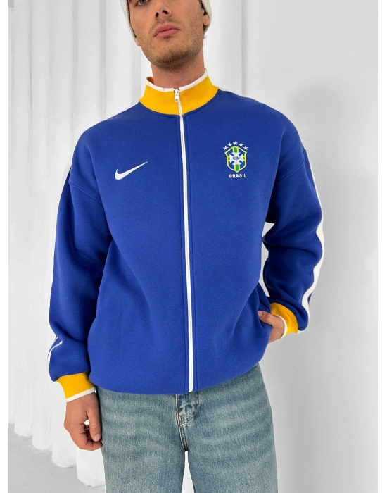 3 İPLİK PAMUKLU KUMAŞ BRASİL YAN ŞERİT HIRKA MAVİ