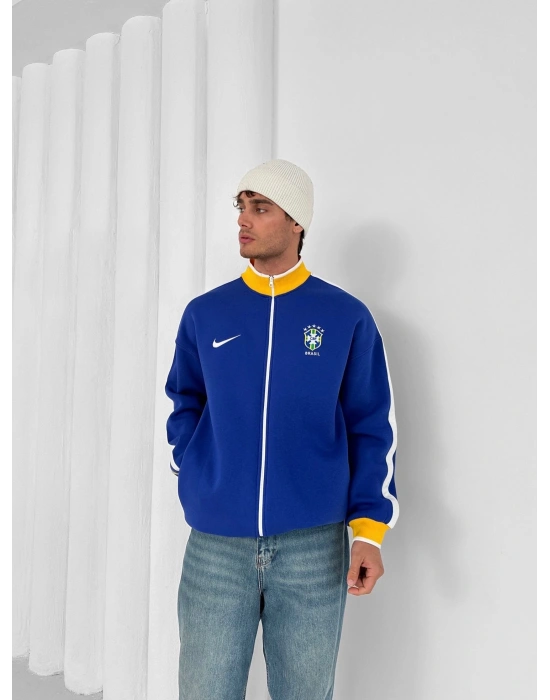 3 İPLİK PAMUKLU KUMAŞ BRASİL YAN ŞERİT HIRKA MAVİ