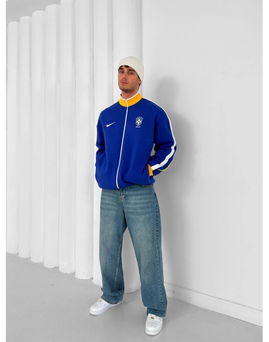 3 İPLİK PAMUKLU KUMAŞ BRASİL YAN ŞERİT HIRKA MAVİ