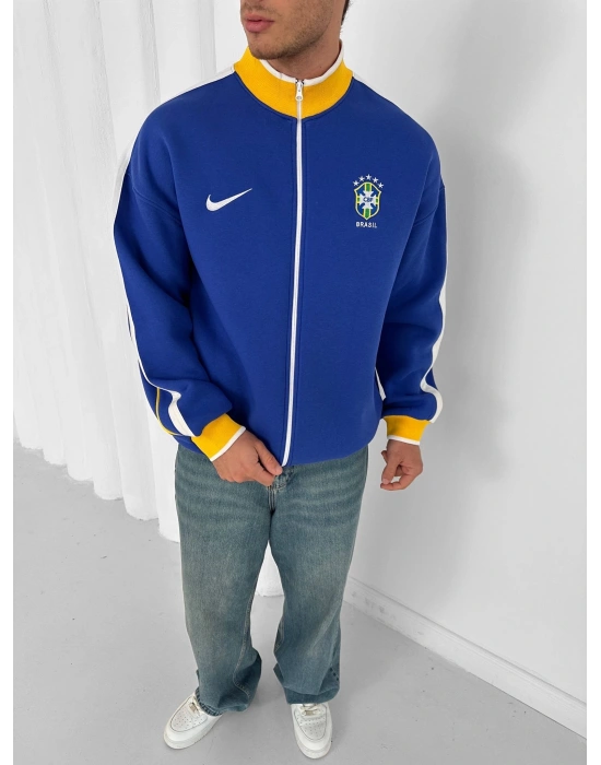 3 İPLİK PAMUKLU KUMAŞ BRASİL YAN ŞERİT HIRKA MAVİ