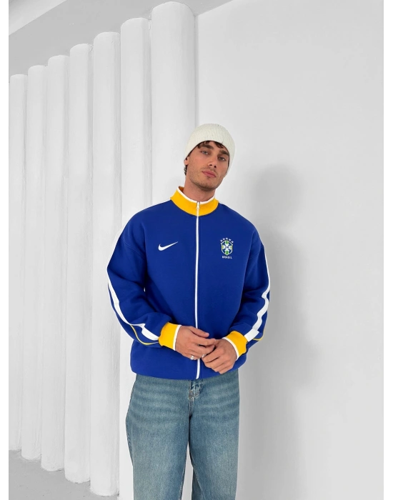 3 İPLİK PAMUKLU KUMAŞ BRASİL YAN ŞERİT HIRKA MAVİ