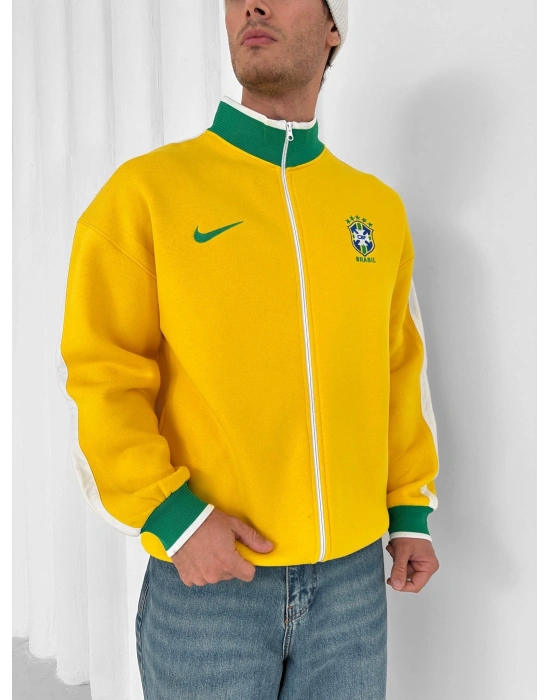 3 İPLİK PAMUKLU KUMAŞ BRASİL YAN ŞERİT HIRKA SARI