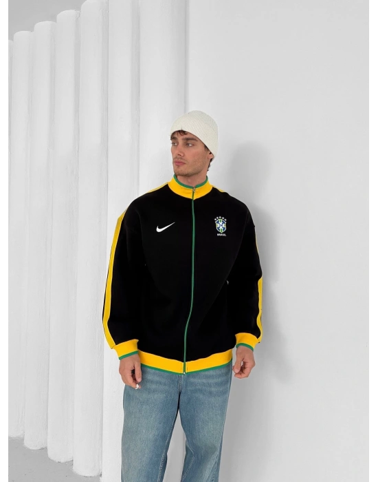 3 İPLİK PAMUKLU KUMAŞ BRASİL YAN ŞERİT HIRKA SİYAH