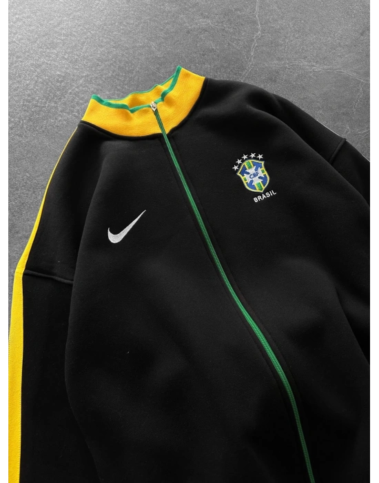 3 İPLİK PAMUKLU KUMAŞ BRASİL YAN ŞERİT HIRKA SİYAH