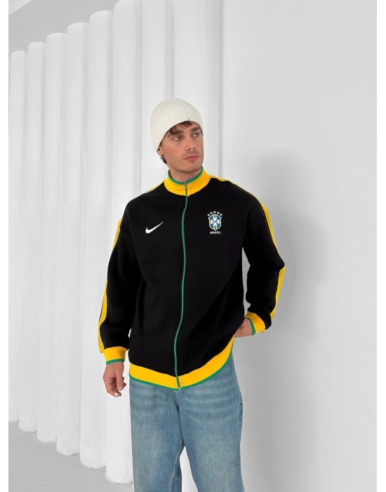 3 İPLİK PAMUKLU KUMAŞ BRASİL YAN ŞERİT HIRKA SİYAH