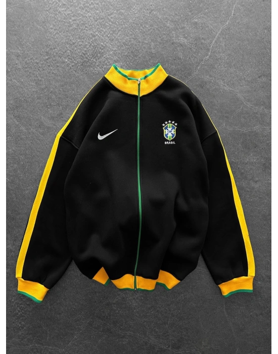 3 İPLİK PAMUKLU KUMAŞ BRASİL YAN ŞERİT HIRKA SİYAH