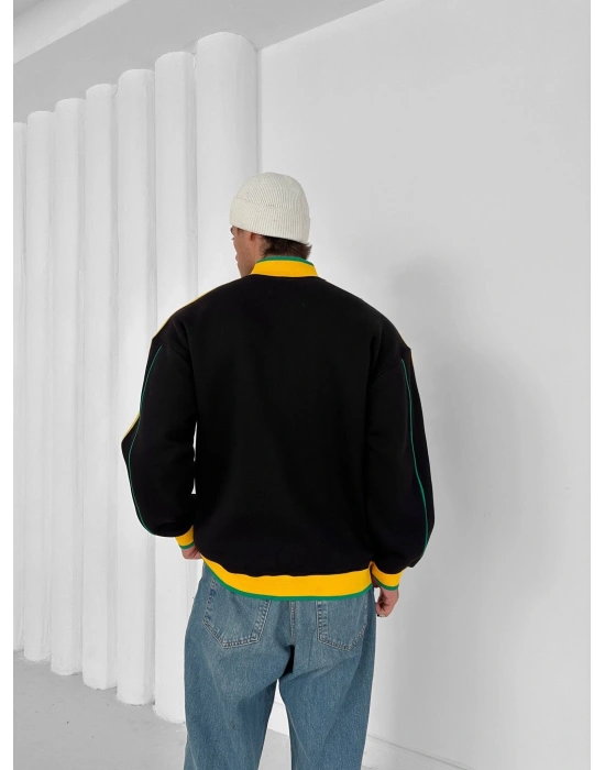 3 İPLİK PAMUKLU KUMAŞ BRASİL YAN ŞERİT HIRKA SİYAH