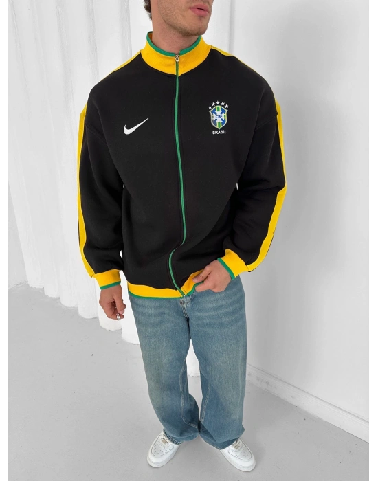 3 İPLİK PAMUKLU KUMAŞ BRASİL YAN ŞERİT HIRKA SİYAH