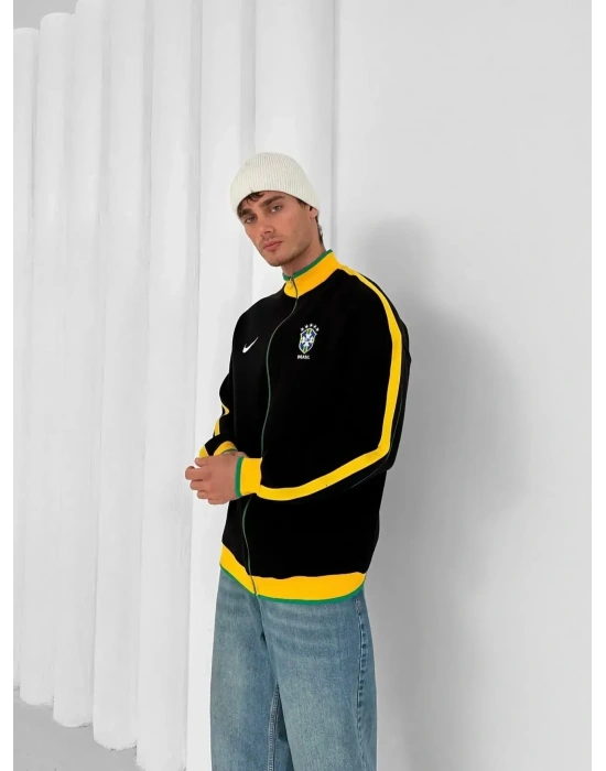 3 İPLİK PAMUKLU KUMAŞ BRASİL YAN ŞERİT HIRKA SİYAH