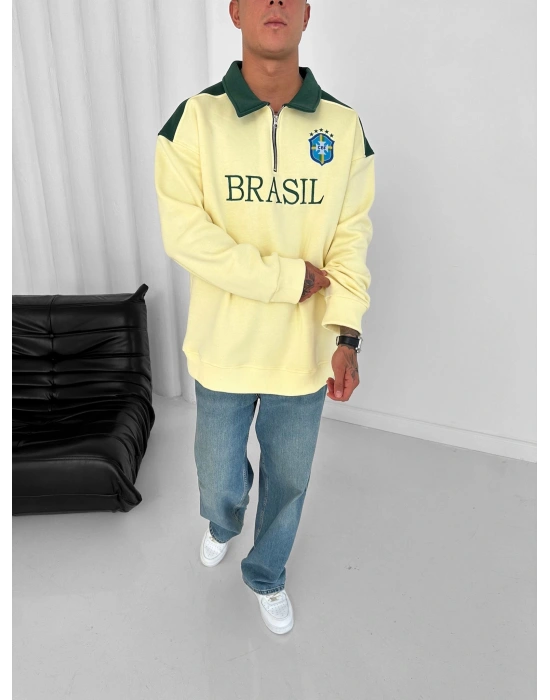 3 İPLİK PAMUKLU KUMAŞ BRASİL YARIM FERMUAR SWEAT