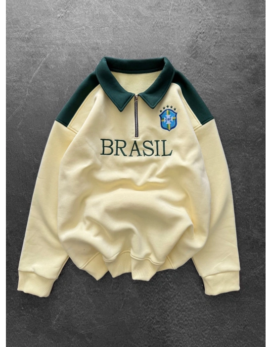 3 İPLİK PAMUKLU KUMAŞ BRASİL YARIM FERMUAR SWEAT