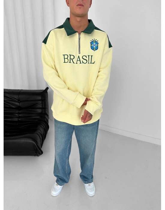 3 İPLİK PAMUKLU KUMAŞ BRASİL YARIM FERMUAR SWEAT