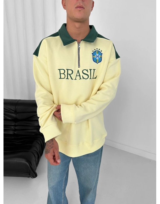 3 İPLİK PAMUKLU KUMAŞ BRASİL YARIM FERMUAR SWEAT