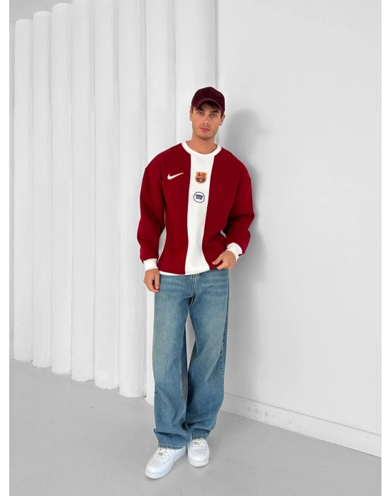 3 İPLİK PAMUKLU KUMAŞ BRC SPOTU ŞERİTLİ SWEAT KIRMIZI