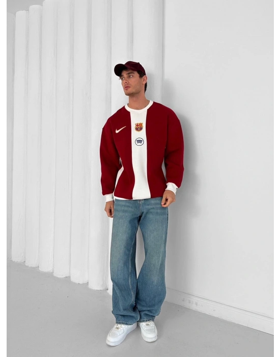 3 İPLİK PAMUKLU KUMAŞ BRC SPOTU ŞERİTLİ SWEAT KIRMIZI