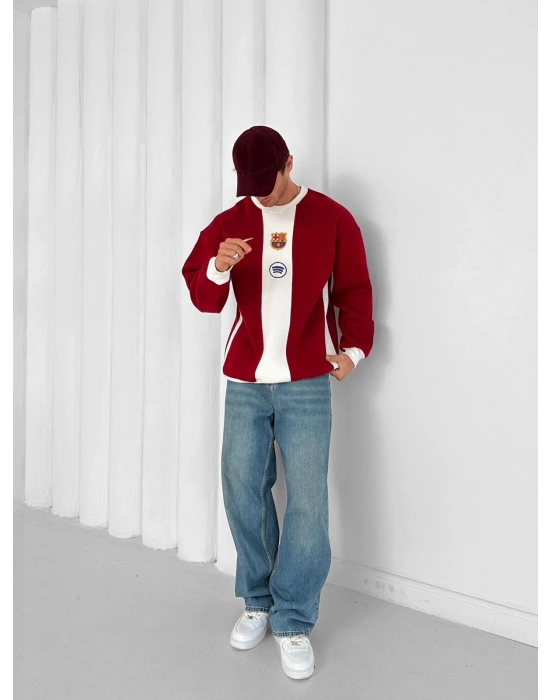 3 İPLİK PAMUKLU KUMAŞ BRC SPOTU ŞERİTLİ SWEAT KIRMIZI