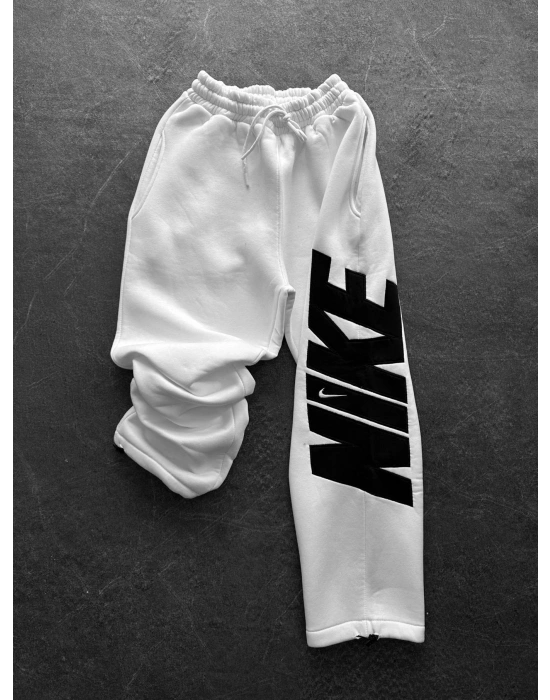 3 İPLİK PAMUKLU KUMAŞ FUL NAKIŞ EŞOFMAN ALTI BEYAZ