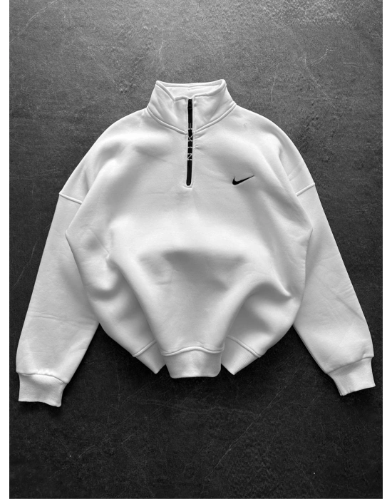 3 İPLİK PAMUKLU KUMAŞ NK YARIM FERMUAR SWEAT BEYAZ