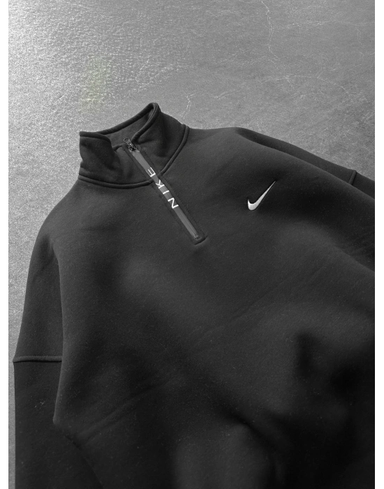 3 İPLİK PAMUKLU KUMAŞ NK YARIM FERMUAR SWEAT SİYAH