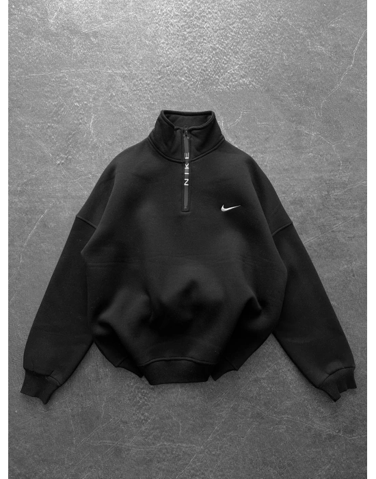 3 İPLİK PAMUKLU KUMAŞ NK YARIM FERMUAR SWEAT SİYAH