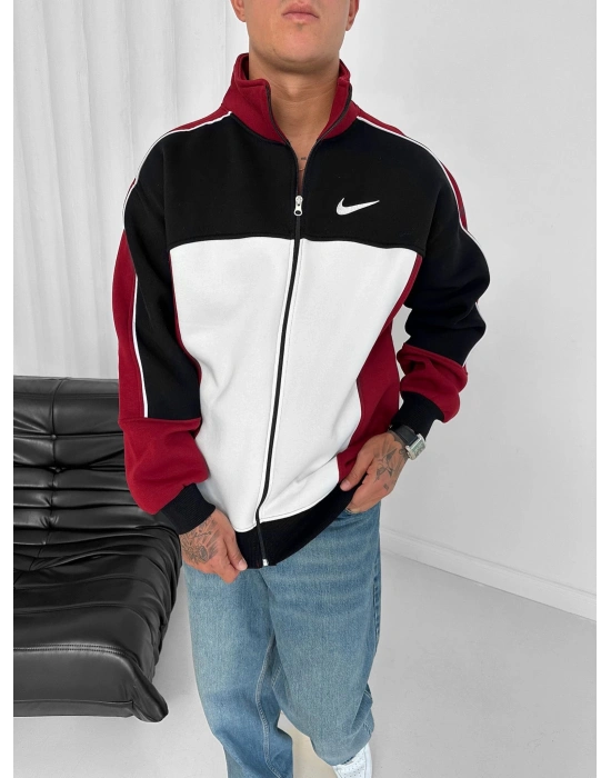 3 İPLİK PAMUKLU KUMAŞ PARÇALI NK OVERSİZE HIRKA KIRMIZI