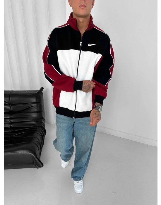 3 İPLİK PAMUKLU KUMAŞ PARÇALI NK OVERSİZE HIRKA KIRMIZI