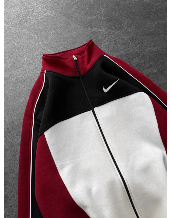 3 İPLİK PAMUKLU KUMAŞ PARÇALI NK OVERSİZE HIRKA KIRMIZI